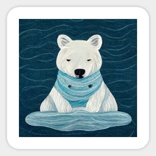 Cute cartoon winter white polar bear wearing an ice blue scarf. Sticker